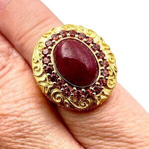 HSN Technibond Womans Ring Ruby Garnet Gold Over Sterling Silver Size 5 Petite